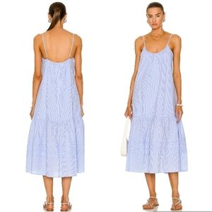 JONATHAN SIMKAI Paloma Dress Drop Waist blue white Pinstripe Sundress Summer S 4